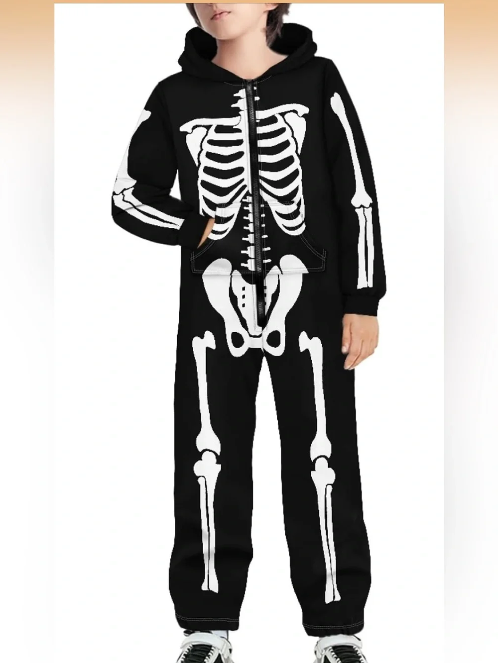 Kids Black Skeleton Onesie with White Bone Print